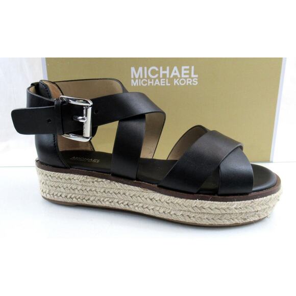Michael Kors Shoes - Michael Kors Darby Crisscross Platform Espadrille Sandals Black Leather Size 7